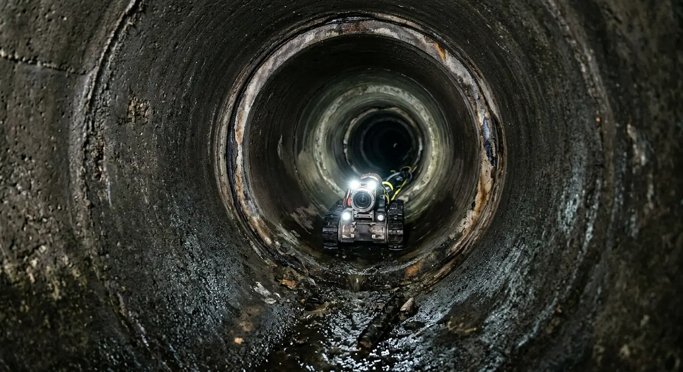 Robotic sewer camera inspecting pipe interior for Sewer Line Repair in College